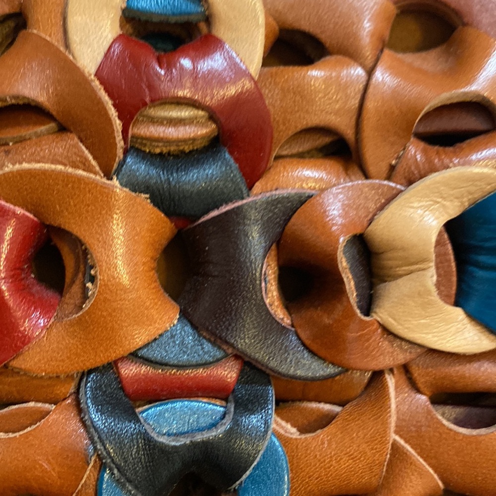 Patricia Nash Pisticci chain link woven turquoise multi 100% Italian leather bag - Picture 2 of 11